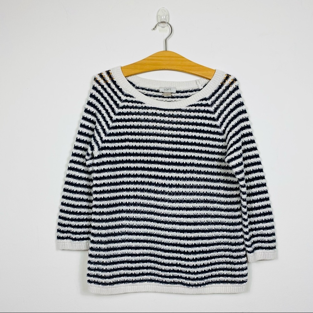 LOFT Outlet Navy Cream Loose knit Sweater Size Medium